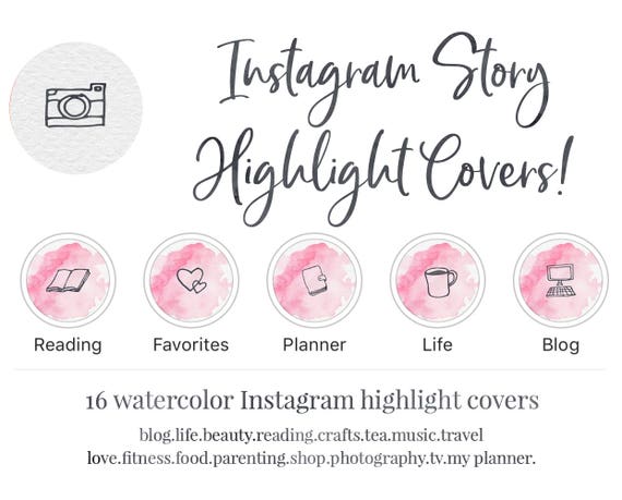  Instagram  Story Highlight  Cover Set of 16 Pink  Watercolor
