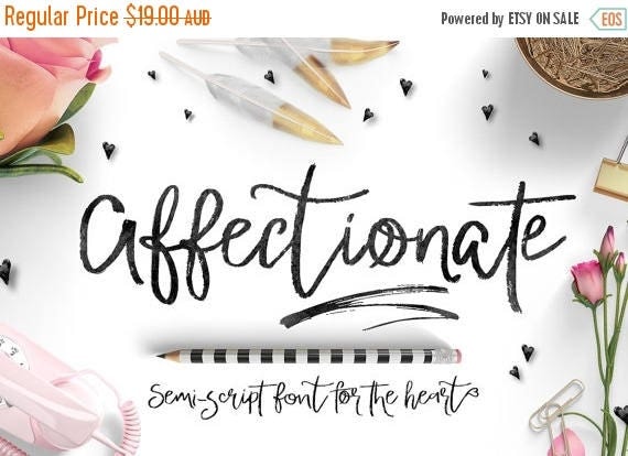 Digital Fonts 80% Off SALE Valentines Day Digital Fonts - Affectionate Brush Script Fonts - Heart swashes