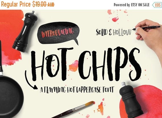 Digital Fonts 80% Off SALE Digital Fonts Hot Chips - Digital Typeface - Hand drawn all caps Fonts - Instant Download