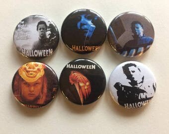 Halloween 1" Pins Buttons Badges Set of 6 Michael Myers John Carpenter Horror 80s
