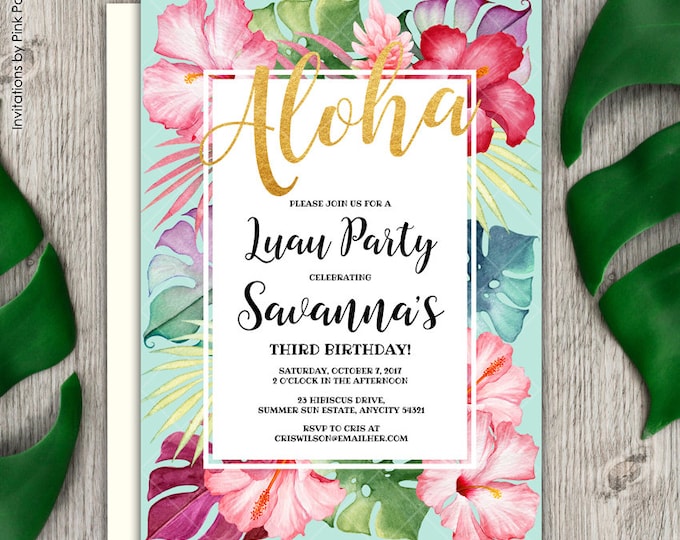 Aloha Tropical Floral Hibiscus Luau Baby Shower Invitation, Aloha Baby Shower, Floral Baby Shower, Hibiscus Baby Shower Printable Invitation