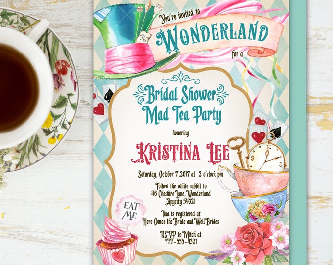 Alice in Wonderland Tea Party Birthday Invitation, Mad Hatter Tea Party Birthday Invitation, Onederland Printable Invitation 6v.1