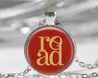 ON SALE Book Necklace Librarian Jewelry Bookworm's Read Art Pendant in Bronze or Silver with Link Chain Included