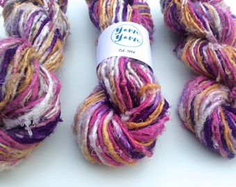 Banana yarn. 50g, Art yarn. Knitting yarn. Vegan friendly yarn. Crochet yarn, fiber art, Ethical handspun yarns.