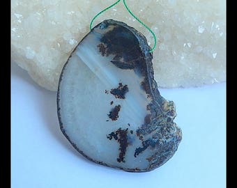 Nugget Agate Gemstone Pendant Bead,60x41x4mm,21g(h0375)