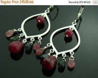 Ruby Watermelon Tourmaline Chandeliers 925 Sterling Silver Earrings