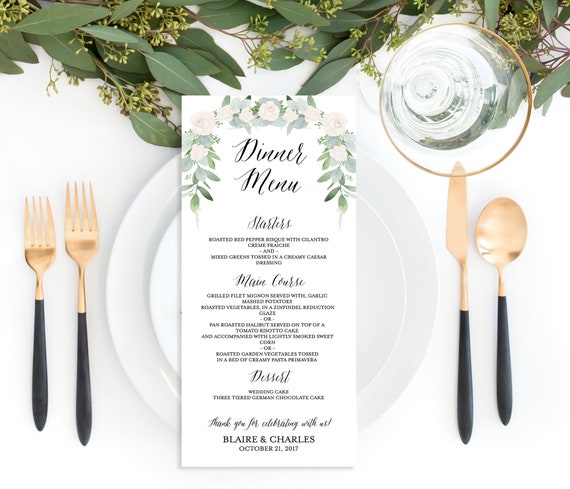 wedding menu template greenery wedding menu printable rustic