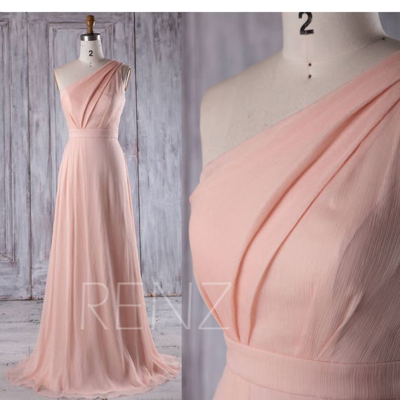 Bridesmaid Dress Peach Chiffon Wedding DressOne Shoulder Prom