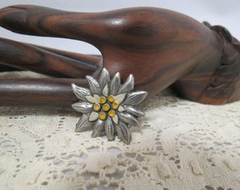 Vintage Floral Brooch Zinn Hand Painted Pewter