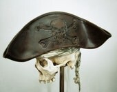 Brown Leather Pirate Tricorn Hat