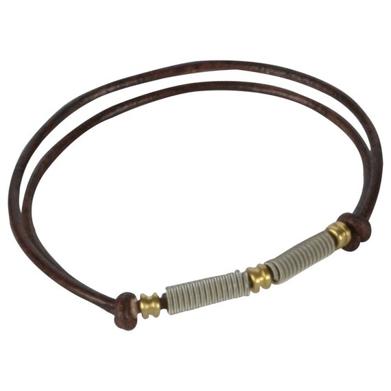 Adjustable Leather and Guitar String Bracelet Ball Ends