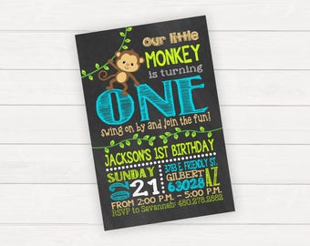 Monkey Birthday Invitation Monkey Birthday Party Monkey Invitations Birthday Invitation First Birthday 1st Birthday Boy Birthday Invitation