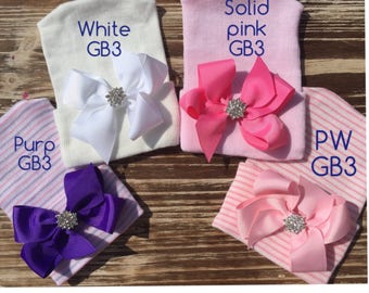 First Bow Newborn Hospital Hat (newborn girl hat, newborn beanie, newborn hospital hat with bow, first bow)