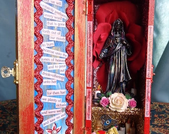 Collyridians Cake Eaters Marian Box Shrine. Virgin Mary. Black Madonna. Travel Shrine. Shadow Box. Mixed Media Altered Art.