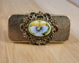 Vintage 1950s Lipstick Holder and Mirror Compact / Handpainted Floral Compact / Lipstick Case / Lipstick Holder