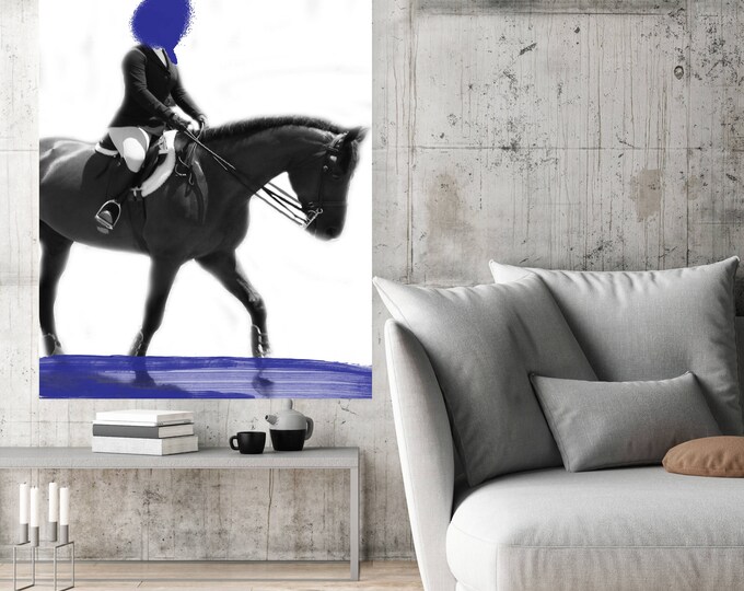 Female Rider 8-2, Extra Large Horse Black Green or Blue Contemporary Horse Canvas Art Print up to 72" by Irena Orlov