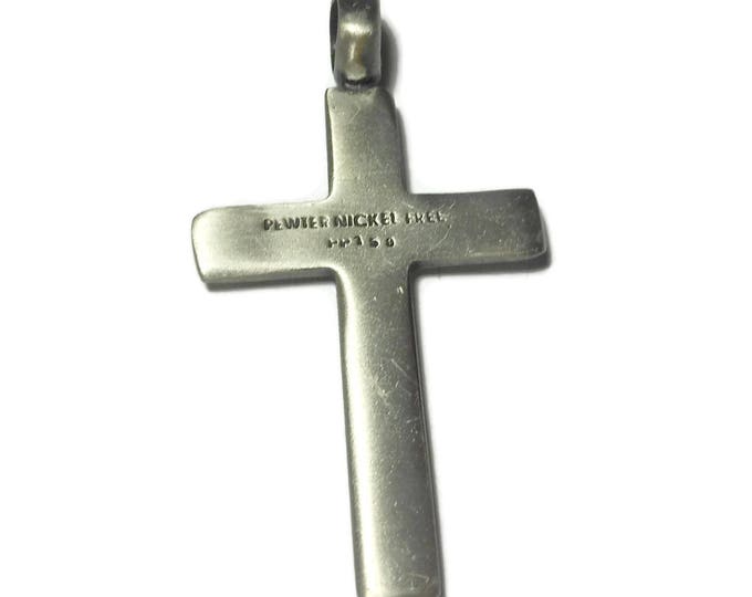 Pewter cross pendant, marked pewter nickel free pp 158, religious gift, gift for him or her, rustic look, brushed pewter large bail