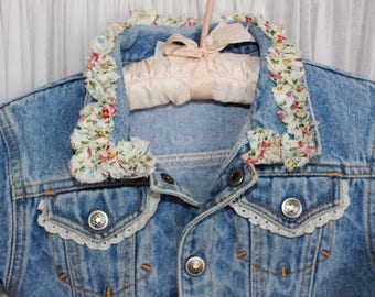 Infant Denim upcycled Jacket Shabby Chic tattered ruffled 18 months