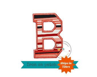 Greek letters in Coral pink, black and cream stripes, Greek monogram letters iron on, ready to ship