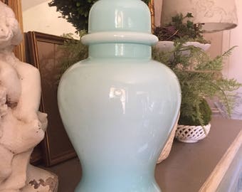 Awsome Large Vintage Glass Ginger Jar Vase Ardalt Vase Italian Glass Vase Ombre Aqua