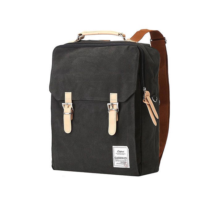 Cotton Square Backpack Charcoal Gray