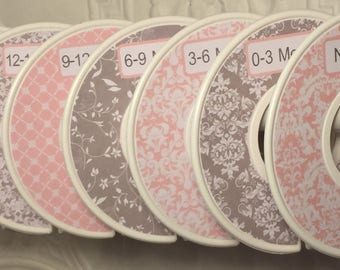 Custom Baby Closet Dividers Organizers Shabby Elegance Soft Pink and Grey CD401 Infant and Toddler- Custom Baby Closet Clothes Organizers