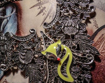 Silver bib necklace lace gypsy Bohemian ♠Fox♠ neon yellow