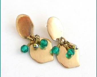 Earrings - brushed gold Metal - green Swarovski Crystal