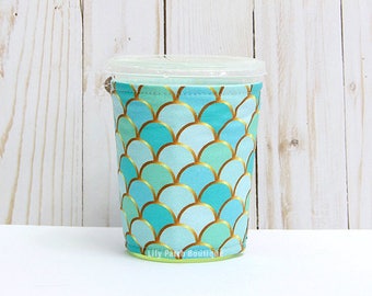 Cup Cozy, Iced Coffee Cozy, Cup Sleeve, Small Aqua Mint Clamshell Coffee Cozy, Mint Scallops,, Eco Friendly, Insulated Cup Sleeve, Mermaid