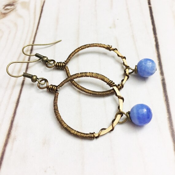 Southwestern artisan earrings with hammered brass wire and