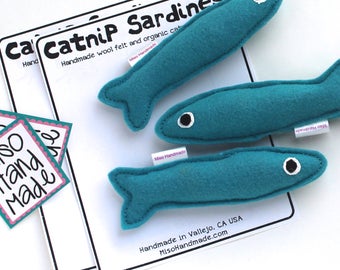 Cat Toy Catnip Sardines Merino Wool Blend Felt