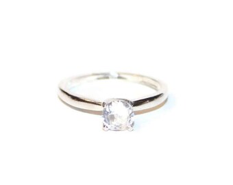 White Sapphire Engagements Ring, Sterling Silver Promise Ring, Purity Ring With 1/2 Carat Stone