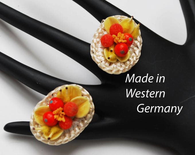 Western Germany Earring - Orange Yellow - Fruit salad - clip on earrings