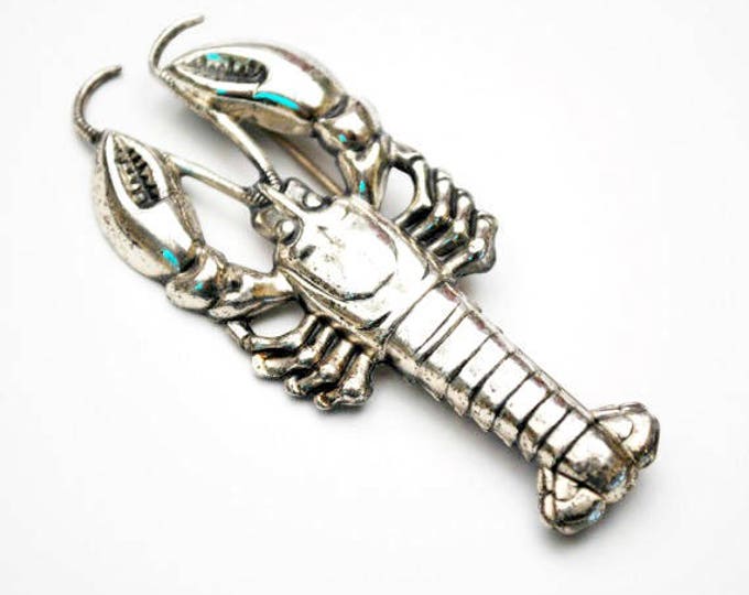 Sterling Lobster Brooch - Silver - ocean sea life - Crustation - figurine pin