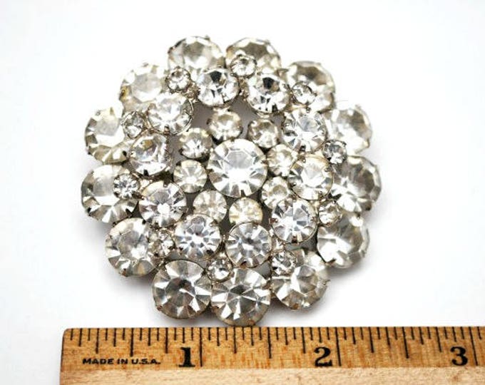 Juliana Statement - Brooch Large Atomic Pin - Clear Ice Rhinestone - domed layered Mid Century Snow flake 2 inch