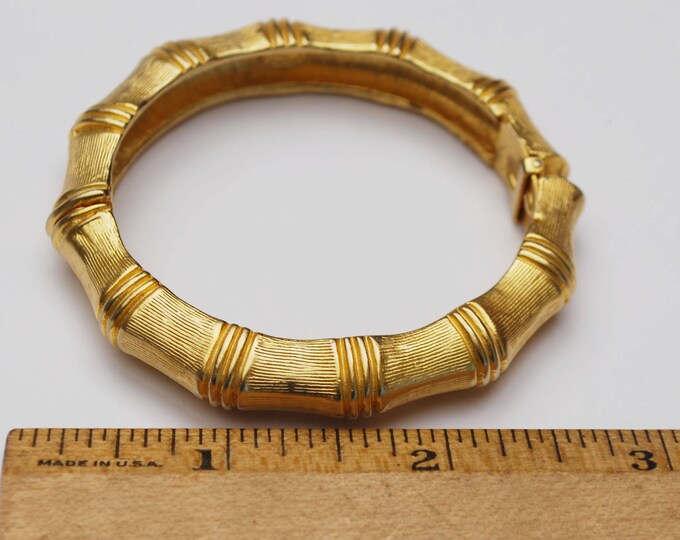 Gold Hinged Bracelet - Kenneth Lane - Bamboo - Bangle - KJL - Small Clamper