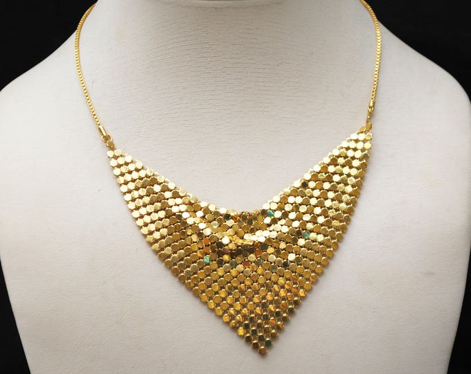Gold Metallic Mesh -Triangle Bib Necklace - scarf necklace