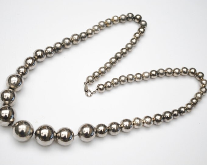 Large Graduated Silver Ball Bead Necklace - silver chain - 25 inches - boho chunky - silver plated beads