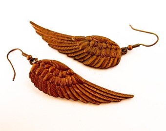 Vintage Brass Wing Earrings Bronze