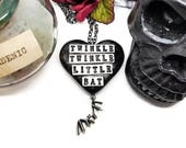 Alice in Wonderland necklace, black bat necklace, twinkle twinkle little bat, black heart, glitter heart