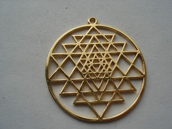 39mm Copper Sri Yantra Meditation Pendant Round Gold Plated