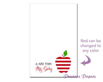 Personalized Teacher note pads Personalized teacher gift Personalized teacher red striped apple notepad apple note pad