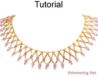 Beading Tutorial Pattern Necklace - Netting Stitch - Crystals and Bugles - Simple Bead Patterns - Shimmering Net #25670