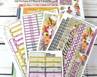 August 2017 CALENDAR PAGES Kit, "Beautiful Dreams" August Monthly planner stickers kit fits EC Life Planners 2016-17 & 2017-18