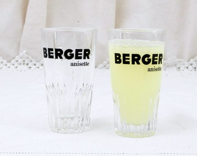 Set 2 Small Vintage French Berger Anisette Glasses, Retro French Cote D'Azur Bistro Decor, Pair Anisette Aperitif Momie or Momiette Glasses