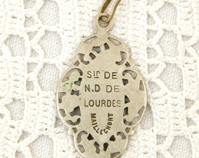 Antique Religious Medal "Notre Dame de Lourdes" Virgin Mary / Our Lady from France, French Religious Pendant Jewelry, Saints Medal, Religion