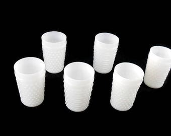 Vintage Milk Glass Tumblers * Anchor Hocking Hobnail Drinkware Set of 6