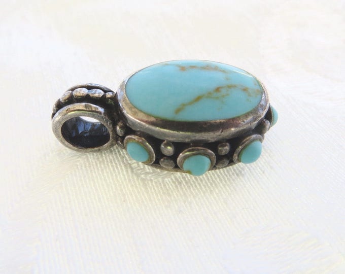 Sterling Silver Turquoise Pendant, Bali Style Vintage Pendant, Balinese Sterling Silver