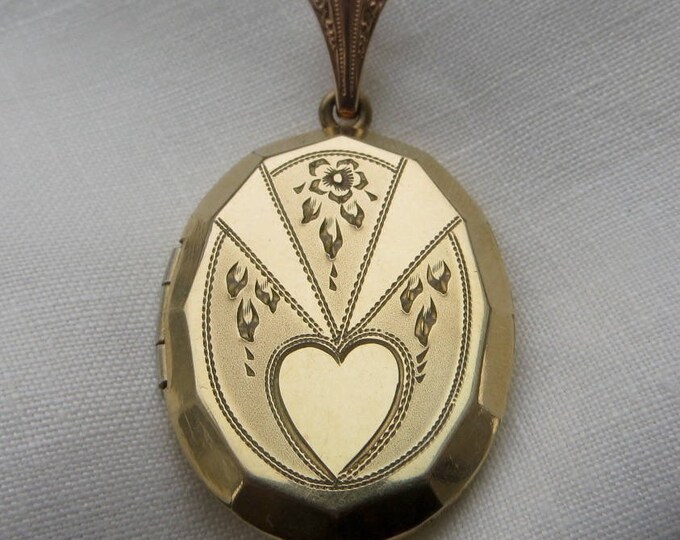 Antique Art Nouveau Locket, Gold Filled Heart Locket, Vintage Etched Heart Pendant, Wedding Bride