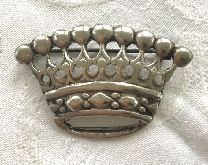 Vintage Sterling Crown Brooch, Princess Crown Pin, Royal Jewelry, Handcrafted Silver